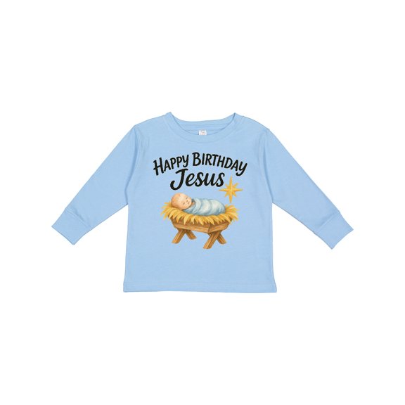 Inktastic Happy Birthday Jesus Nativity Christmas Boys or Girls Long Sleeve Toddler T-Shirt