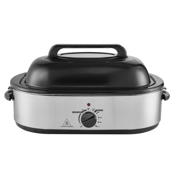 KFFKFF 18 Quart Electric Roaster Oven with Glass Lid, Self-Basting Lid, Removable Pan, Cool-Touch Handles, Silver