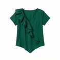 thumbnail image 5 of Babcutegg Women’s Solid V-Neck Satin Top – Short-Sleeve Spring and Summer Blouse with Lace Trim Green Size S, 5 of 5