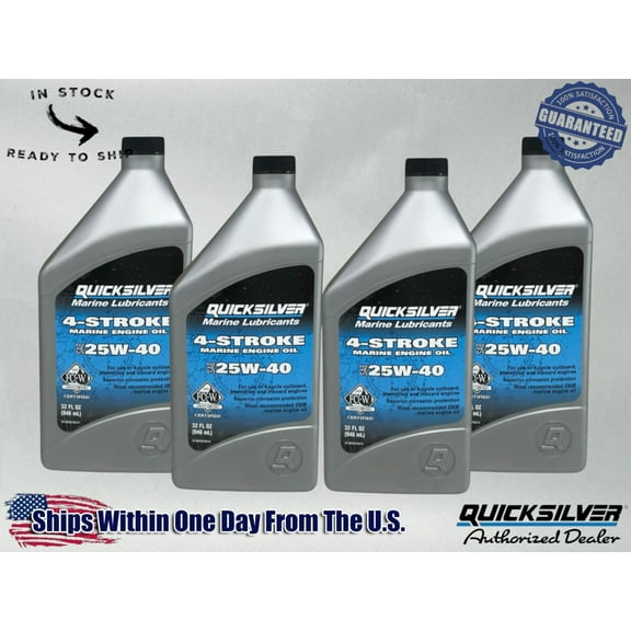 Quicksilver OEM 4 Stroke Std Marine Engine Oil 25W40 Quarts 92-8M0078619 4 Pack