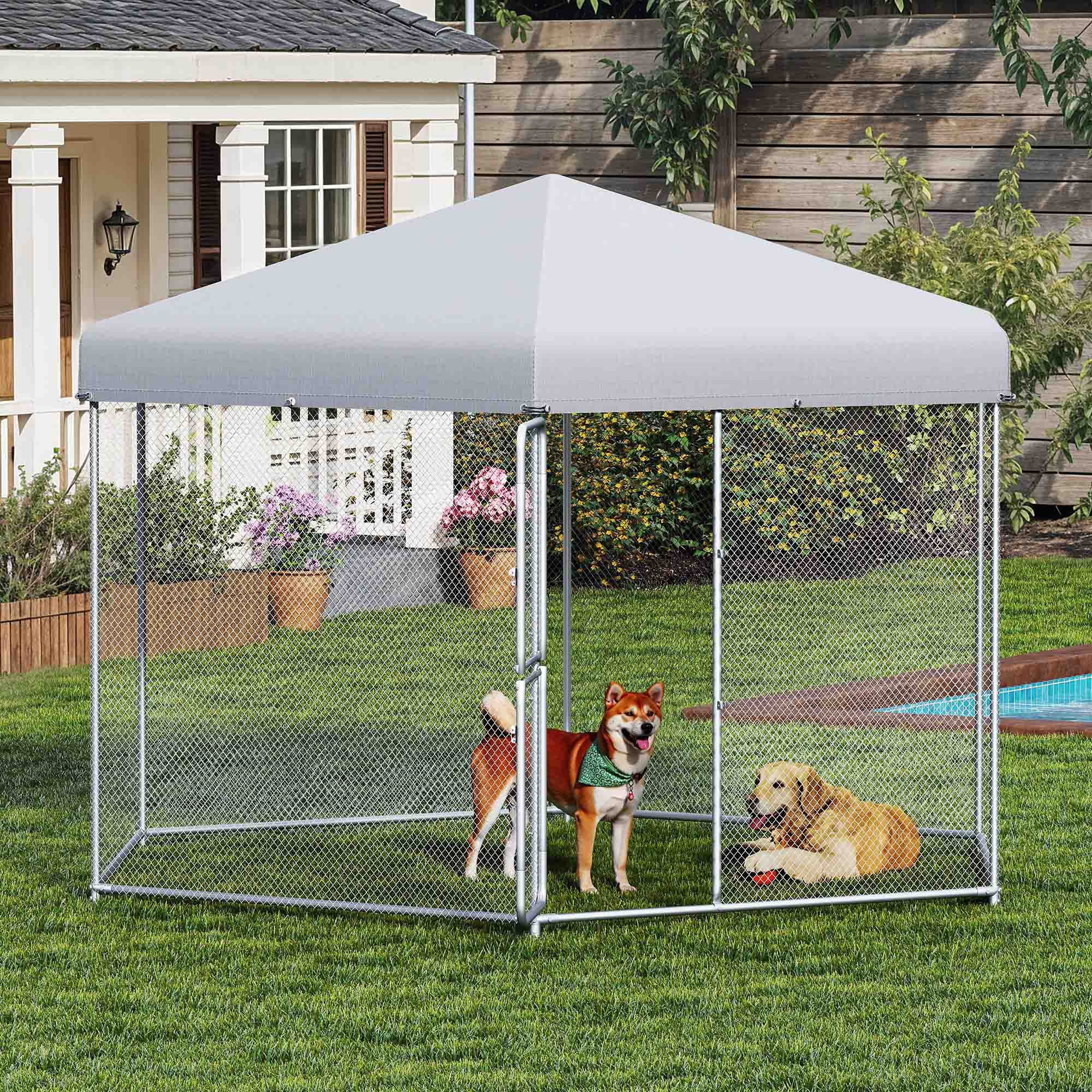 Dextrus XXL Heavy-Duty Outdoor Dog Kennel with UV-Resistant Roof & Lock - 13.1×11.2×7.6FT Reinforced Pet Pen House for Yard, Medium & Large Dogs Playpen with Dual-Door Design
