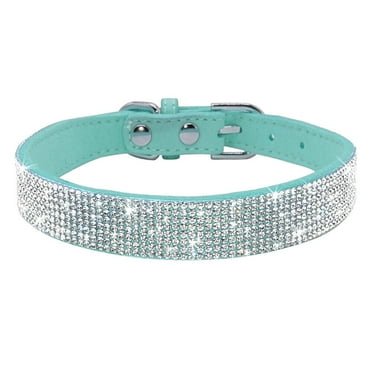 Didog Bling Rhinestones Crystal Diamante Dog Collars Soft Suede Leather Fancy Small Dog Collar Pet Cat Necklace Adjustable