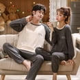 thumbnail image 2 of Foply-Conjunto de Pijamas para parejas, ropa de dormir de manga larga, estilo fresco, 100% algodón, Otoño, nuevo, 2 of 3