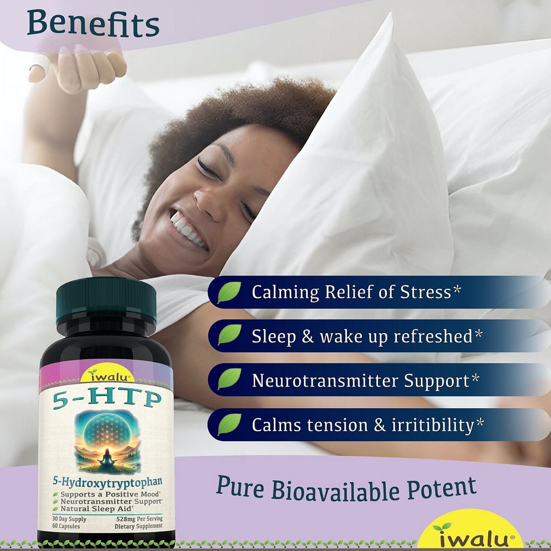 iwalu 5-HTP Supplement | 5-Hydroxytryptophan - Supports Mood, Cognition & Sleep - Fast Acting - 60 Capsules | Non-GMO, NSF Certified and USA Made Dietary Supplement