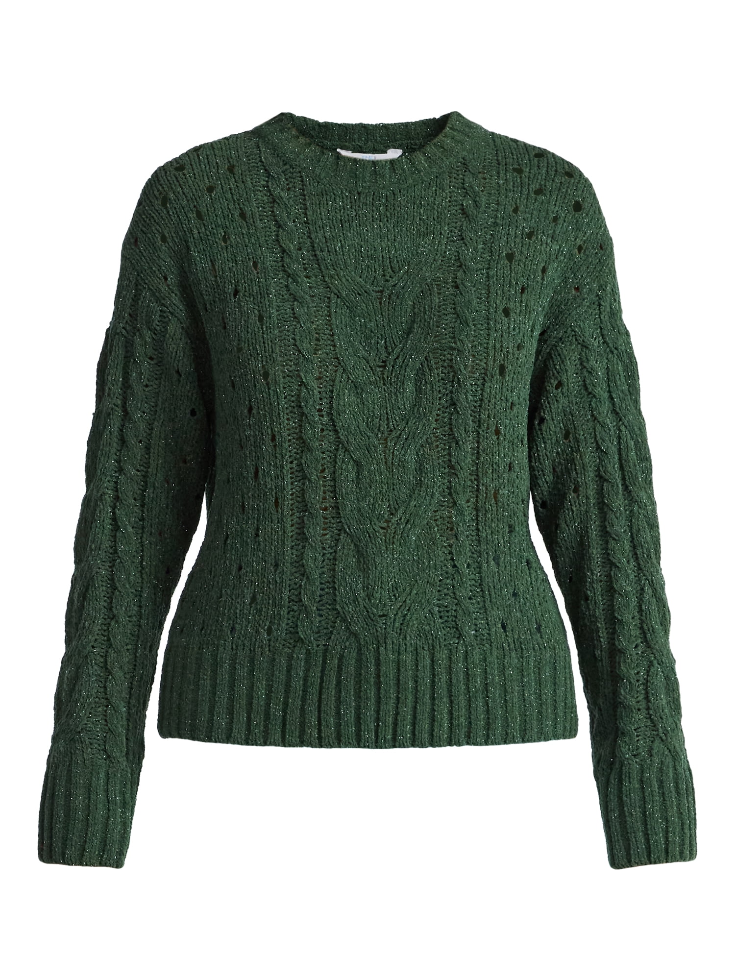 Time and Tru Women's Cable Knit Pullover Sweater with Long Sleeves, Midweight, Sizes XS-XXXL