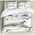 thumbnail image 3 of Aqua Twin Size Duvet Cover Set, Various Fish Predators with Swordfish Piranha and Chordate Aquatic Oceanic Image, Decorative 2 Piece Bedding Set with 1 Pillow Sham, Silver and Grey, by Ambesonne, 3 of 3