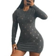thumbnail image 3 of KOMOO Women Knitted Hollow Dress Bodycon Sweater Dress Long Sleeve Round Neck Crochet Short Dress, 3 of 9