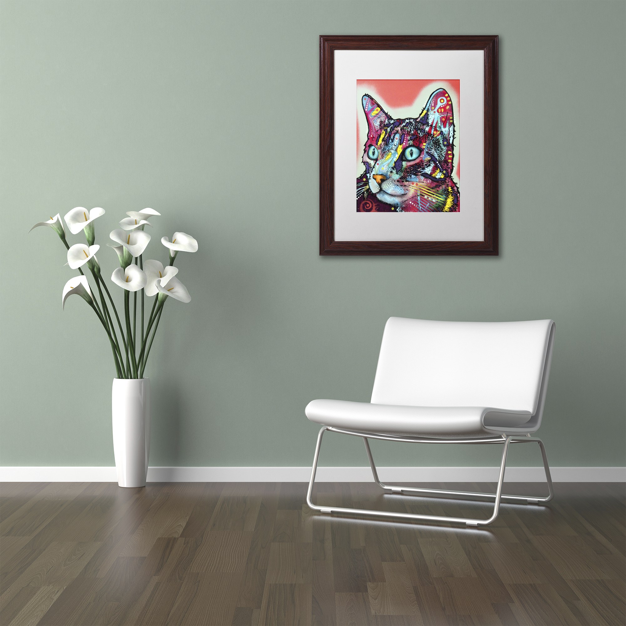 Trademark Fine Art "Curious Cat" Canvas Art by Dean Russo, White Matte, Wood Frame