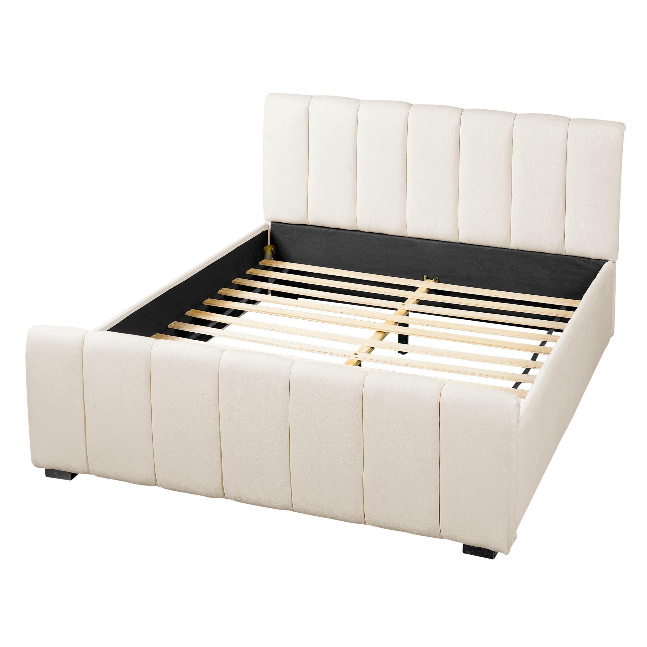 Christopher Knight Home Queen Size Upholstered Bed Frame with Linen Fabric Thick Headboard, Beige