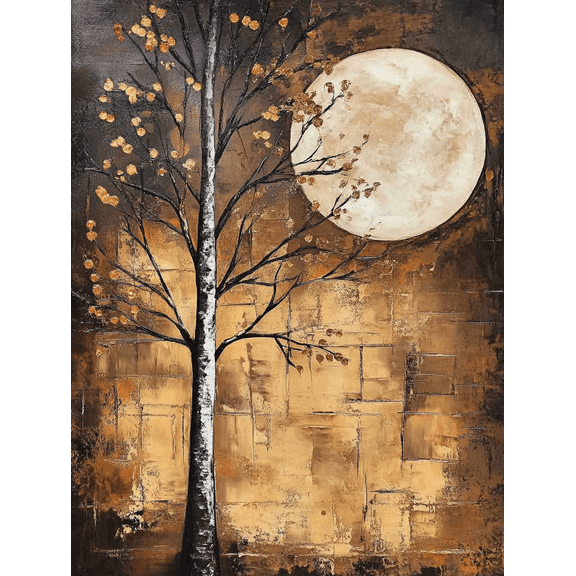Moonlight Tree Decorative Painting/Canvas Art, Perfect for Living Room, Bedroom, Dining Room, Office, Study, HallwayModern Art Wall Decor, Birch Tree, Full Moon Art.