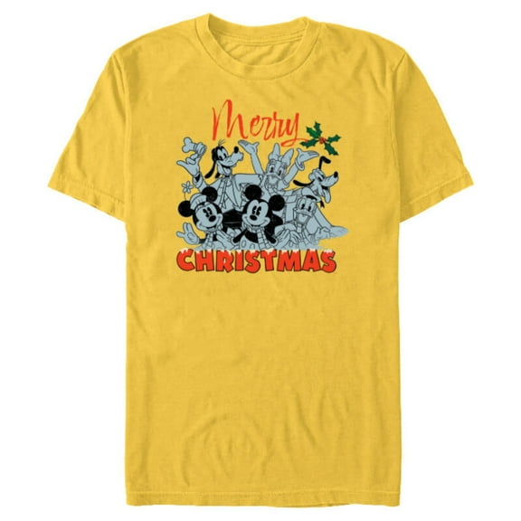 Disney Mickey Mouse & Pals Merry Christmas Retro Distressed - Short Sleeve Blended T-Shirt for Adults - Customized-Yellow