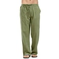 thumbnail image 1 of xiaxaixu Men's Wide Leg Pants Drawstring Solid Color Linen Beach Pants Yoga Trousers Streetwear, 1 of 5