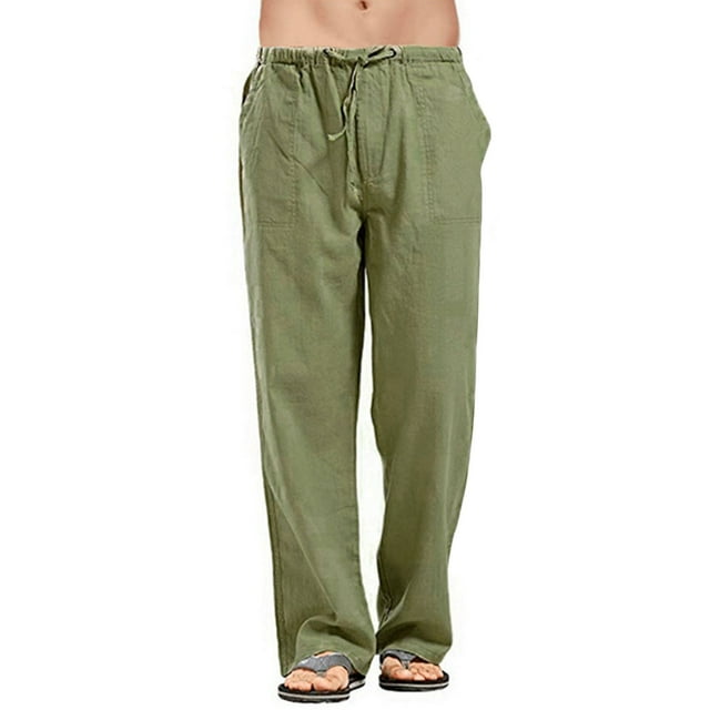 xiaxaixu Men's Wide Leg Pants Drawstring Solid Color Linen Beach Pants Yoga Trousers Streetwear