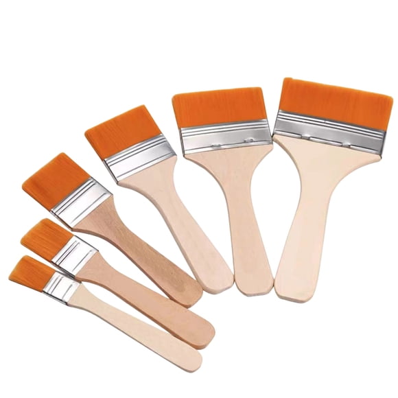 6pcs Flat Paint Brushes Oil Paint Brush Memory Nylon Paint Brushes Set For Cleaning Painting Wall Painting Greasing Gluing Paint Brushes For Canvas Painting With Natural Handle Craft Table Easter
