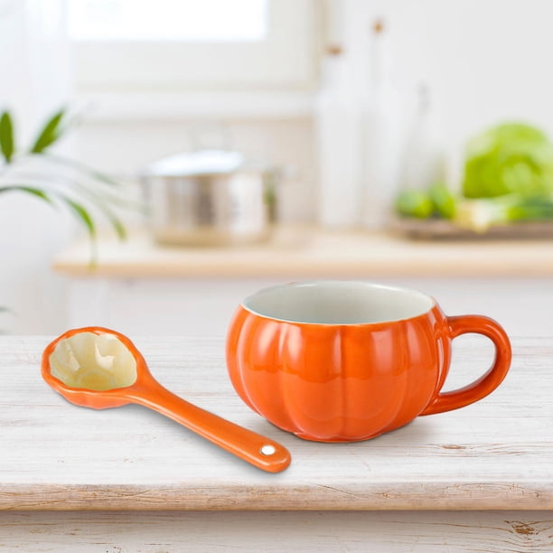 Taza de Cerámica Macarena con Forma de Calabaza 300ml con Asa y Cuchara