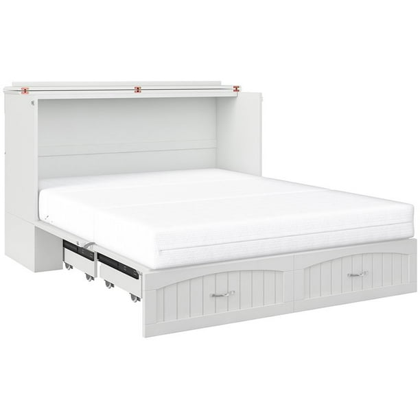 Bowery Hill Traditional Solid Wood Murphy Queen Bed in White Walmart