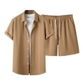 thumbnail image 2 of BXINGOHAI Men's Shirt and Shorts Set Short Sleeve Casual Button Down 2 Piece Summer Outfits for Men Today Sales Khaki,M, 2 of 6