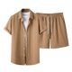 thumbnail image 1 of Pajama para Hombres Conjunto Suelto de Manga Corta de Dos Piezas con Solapa, Tejido de Punto de Poliéster Suave, Comodidad de Toda la Temporada para los Hombres, Ropa de Salón Casual, 1 of 7