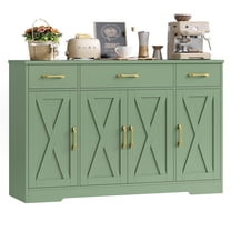 Homfa Buffet Cabinet with 3 Drawers and 4 Doors, 55.1" W Kitchen Sideboard Storage Cabinet with Adjustable Shelves, Farmhouse Coffee Bar for Dining Room, Green