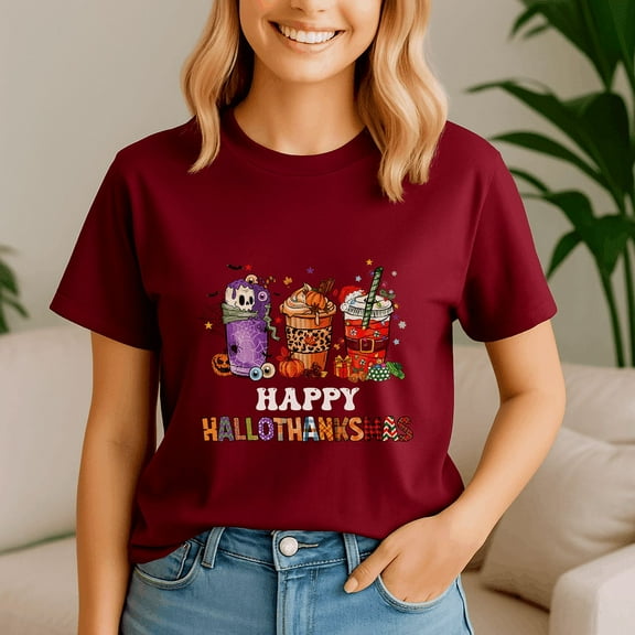 Happy Hallothanksmas Tshirt, Halloween Thanksgiving Christmas Shirt, Holiday Season Tee, Turkey Gift, Vintage Ghost ,Merry Christmas
