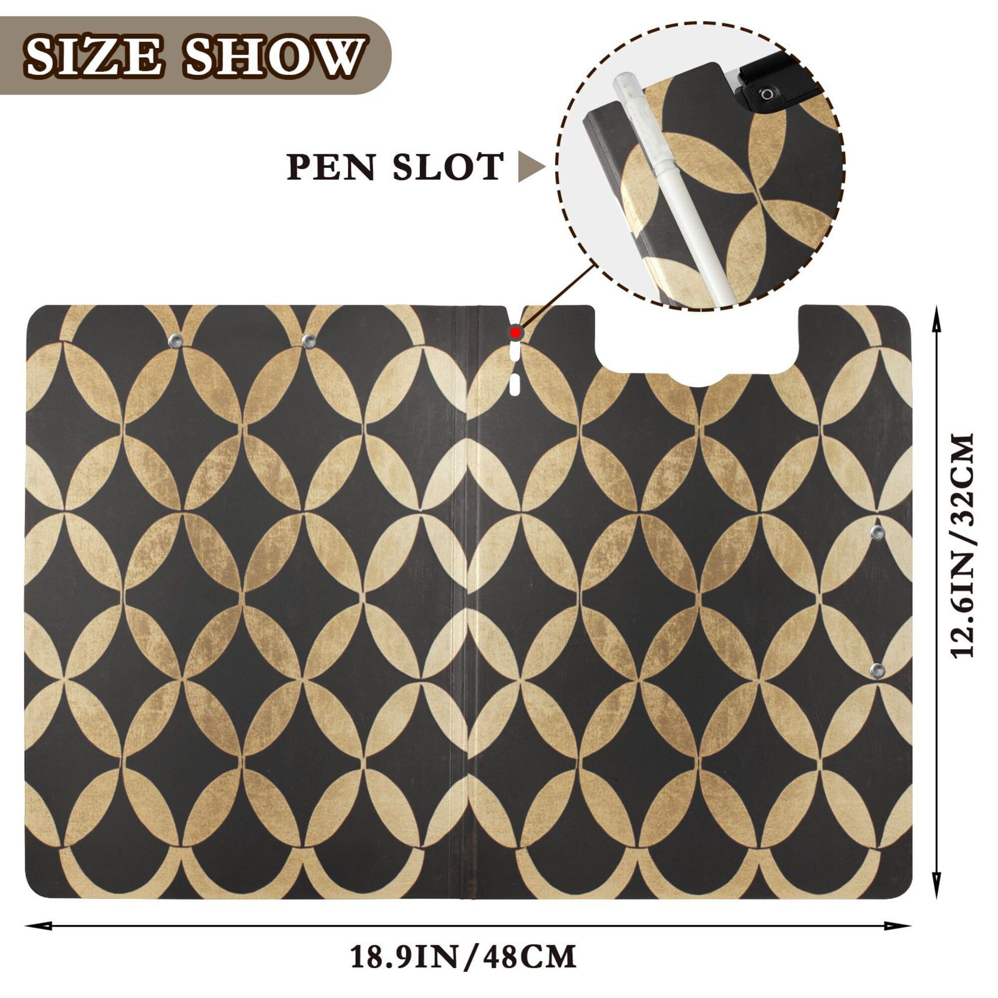 FORMRS A4 Clipboard Folder with Pen Holder Horizontal Foldable School Office Binder, Black Geometric