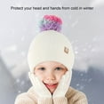 thumbnail image 2 of 1 Set Children Knitted Hat Solid Color Windproof Ultra-thick Super Soft Non-Fading Keep Warm Pompom Autumn Winter Children Touchscreen Gloves Hat Set for Kids, 2 of 9