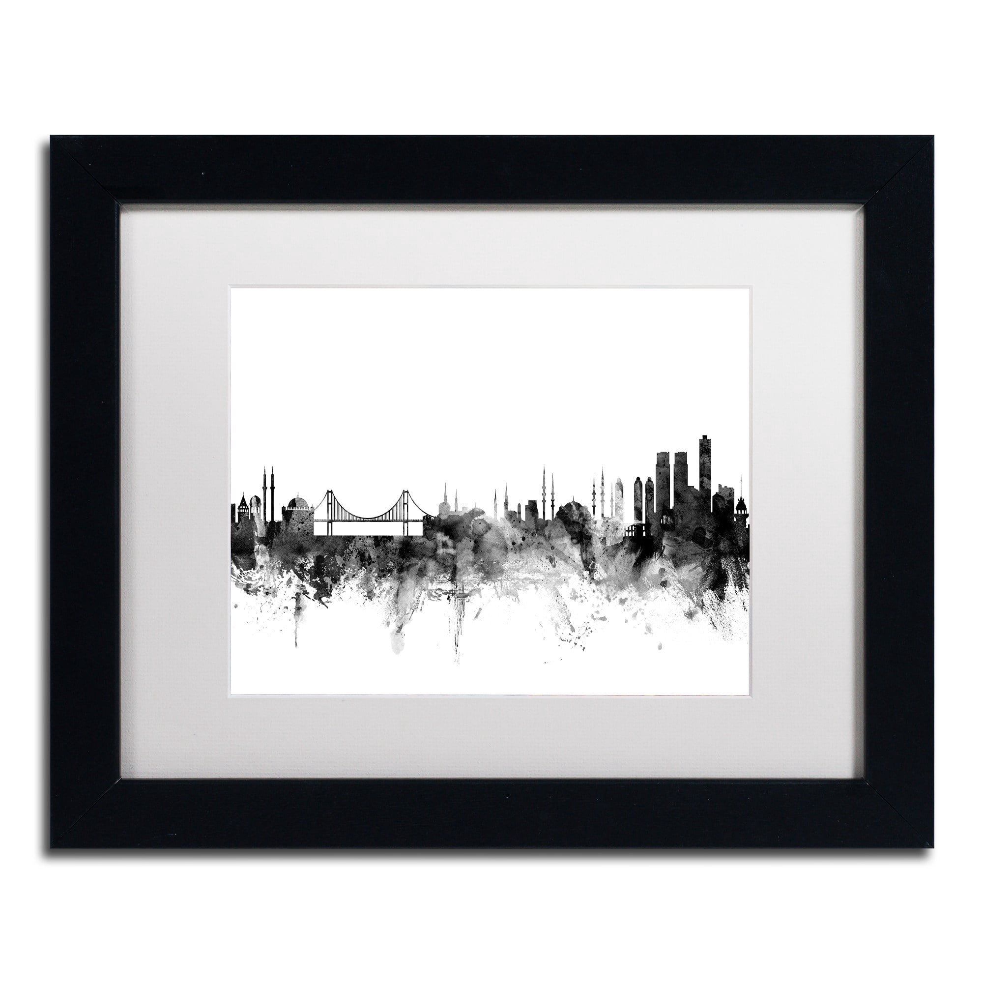 Trademark Fine Art "Istanbul Turkey Skyline B&W" Canvas Art by Michael Tompsett, White Matte, Black Frame