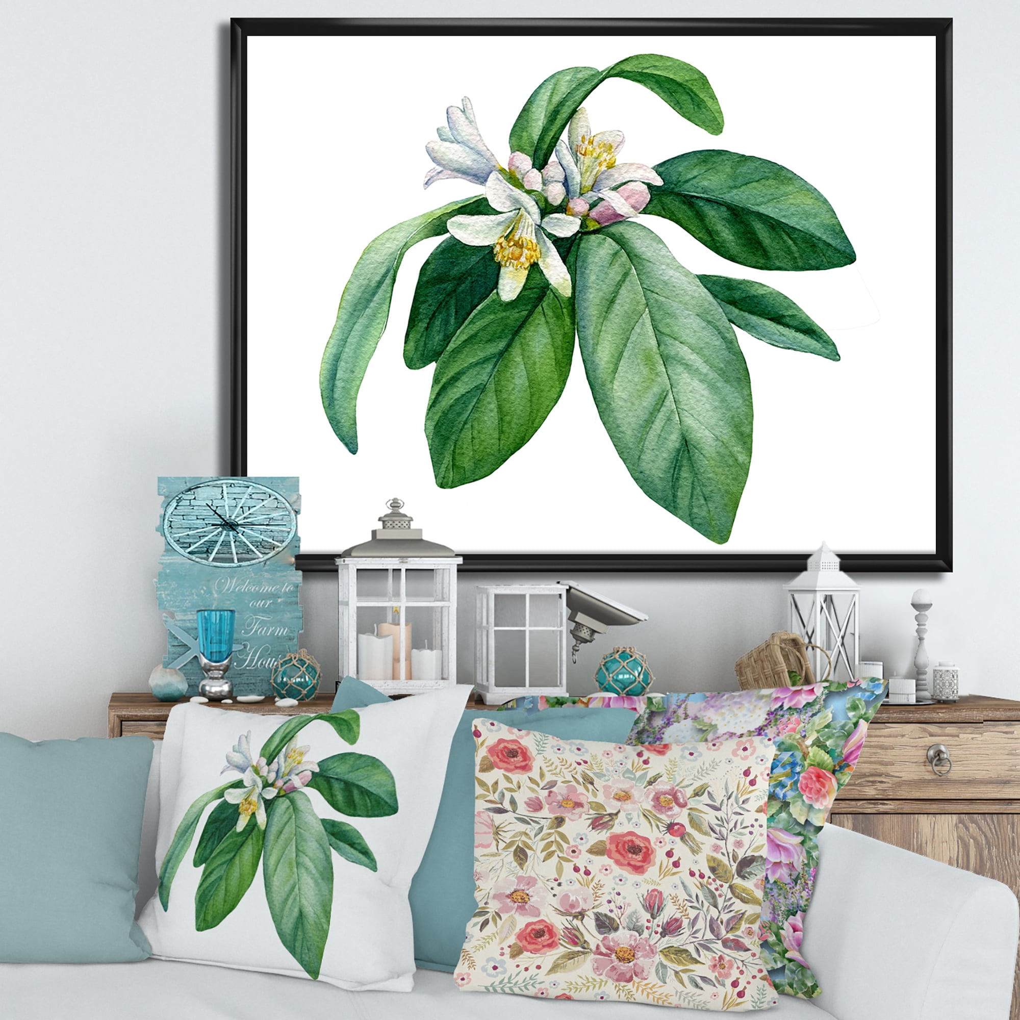 Flowering Mandarin With Branch 32 in x 16 in Framed Painting Canvas Art Print, by Designart