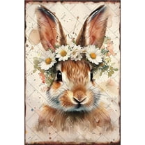 NOETE 8x12 Inch Bunny Decorations Tin Sign - Vintage Easter Bunny Wall Art for Farmhouse, Classroom, Family | Primitive Country Bunny Decorations for Spring & Holiday