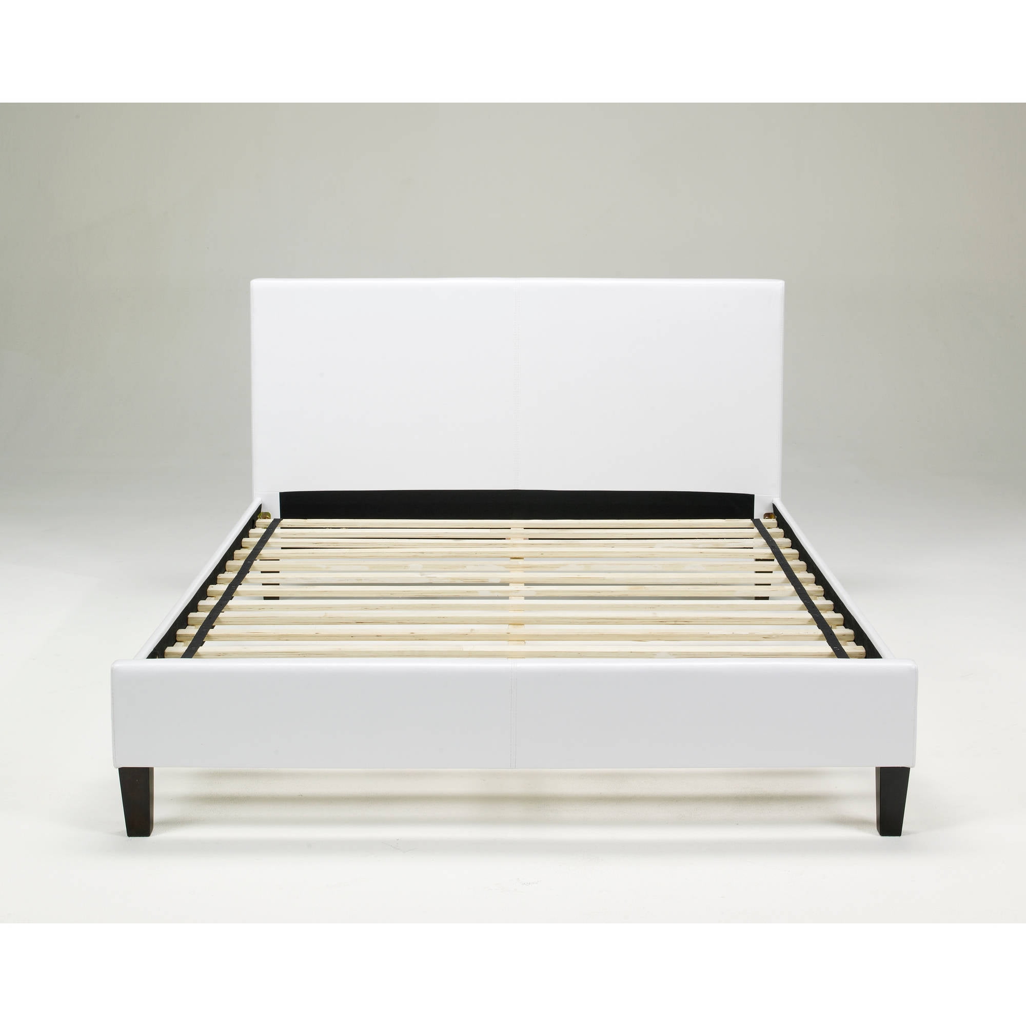 Premier Zurich Faux Leather Full White Upholstered Platform Bed Frame with Bonus Base Wooden Slat System