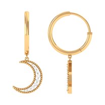 Rosec Jewels Diamond Moon Drop Hoop Earrings, 14K Yellow Gold