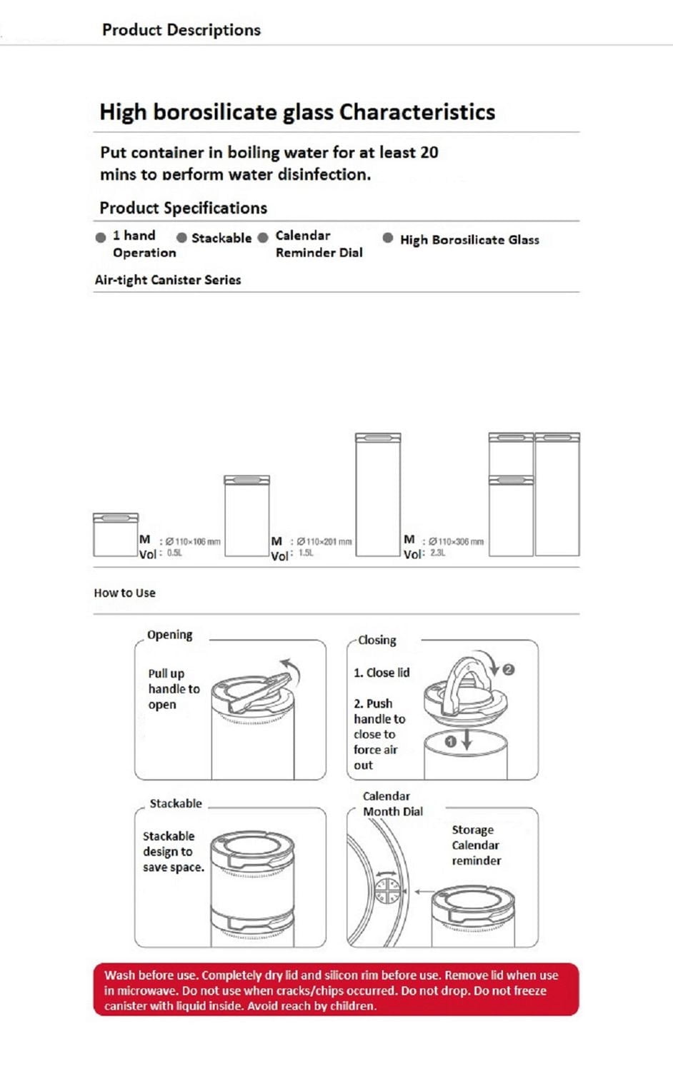 Anya High borosilicate Glass Air-tight 0.5 L Moisture Proof One Handed Canister