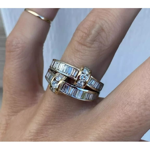 Hitanshu Jewels 2.50Ct CZ Channel Wedding Wide Band Ring 14K Yellow Gold Plated