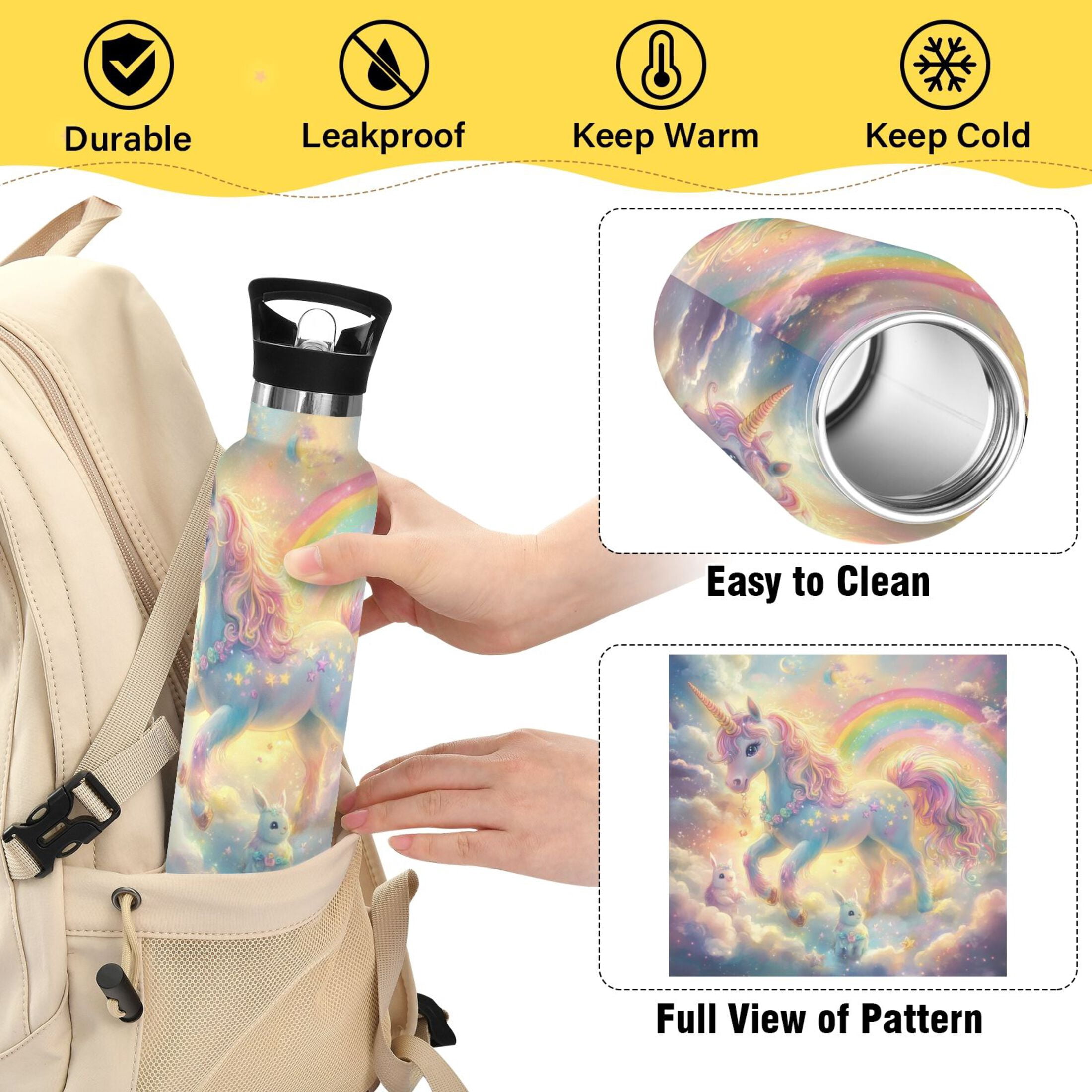 Kids Insulated Stainless Steel Sports Water Bottle 600ml (20oz) Beautiful Unicorn