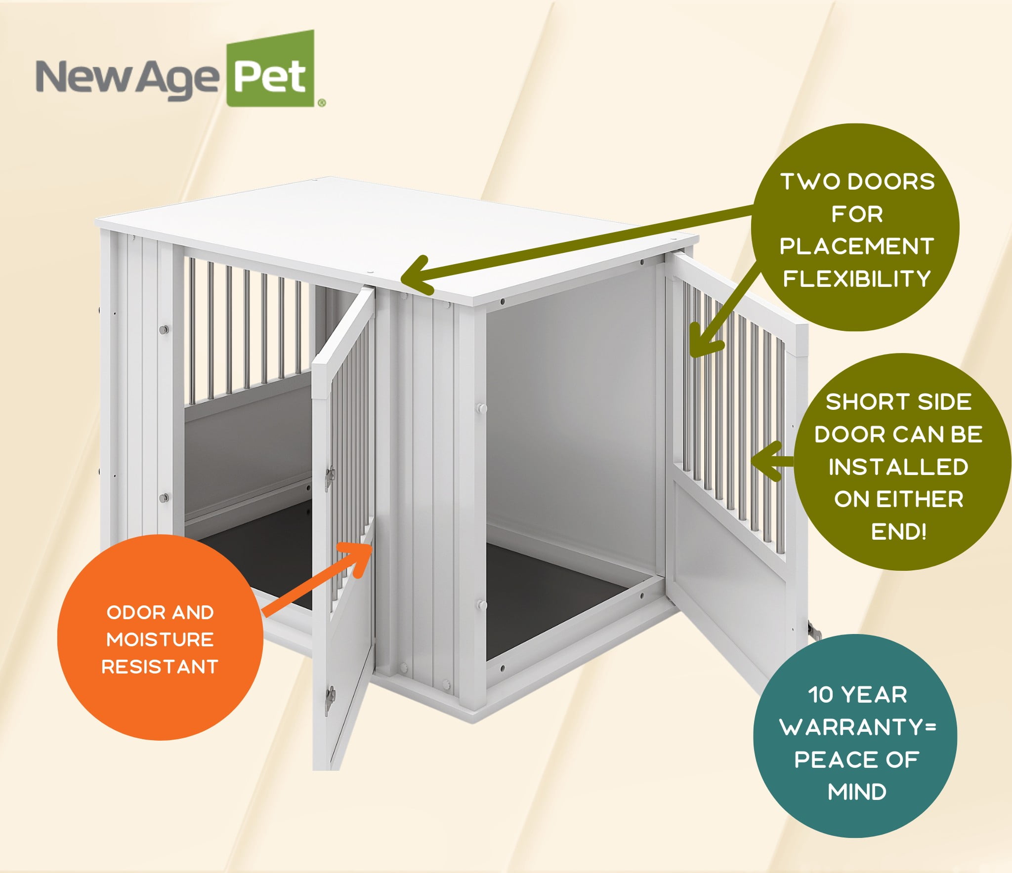 New Age Pet® ECOFLEX® Flexi Door Large Dog Crate in Off White with Brushed Stainless Bars