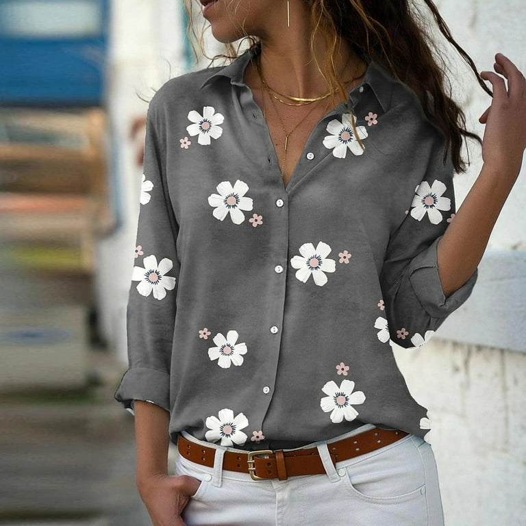 Button V Neck Long Sleeve Thermal Floral Top