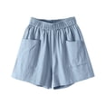 thumbnail image 6 of Bxsruta Women's Cotton Shorts High Waist Loose Fit Elastic Waistband Wide Leg with Pockets for Summer Casual Lounge, 6 of 7