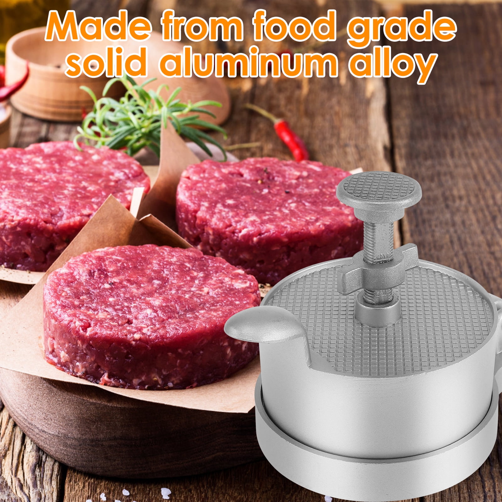 Evjurcn Burger Press with 100 Patty Paper Adjustable Thickness Hamburger Press Patty Maker Non-Stick Hamburger Patty Maker Mold Aluminum Alloy Burger Press Patty Maker for Grilling and Cooking