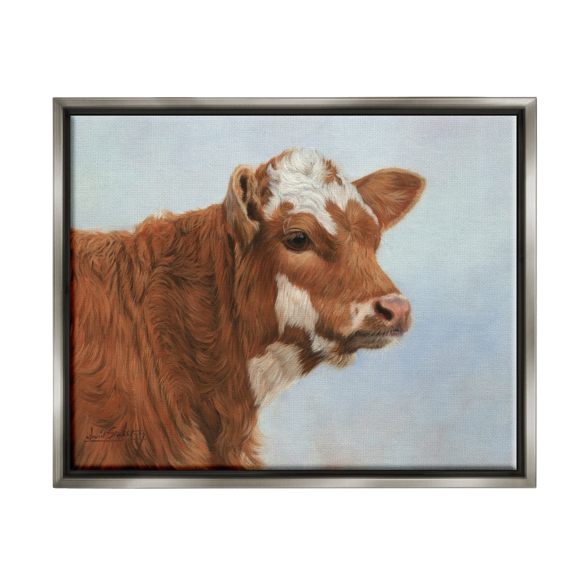 Stupell Industries Brown Dairy Cow Detailed Farm Animal Painting Painting Luster Gray Floating Framed Canvas Print Wall Art, Design by David Stribbling