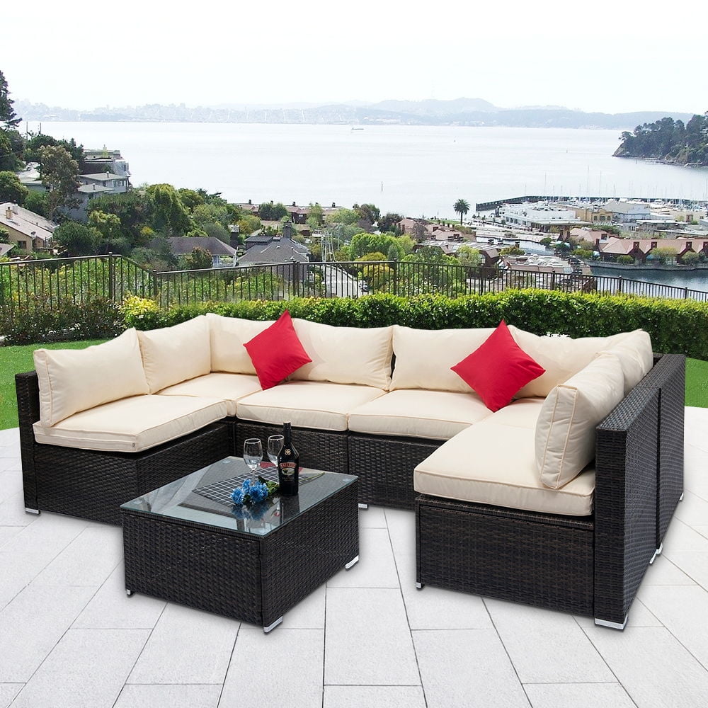 Kepooman Outdoor Garden Modular Patio Rattan Sofa Lounge Set for Home Patio, Set of 7, Beige Kepooman Outdoor Garden Modular Patio Rattan Sofa Lounge Set for Home Patio, Set of 7, Beige