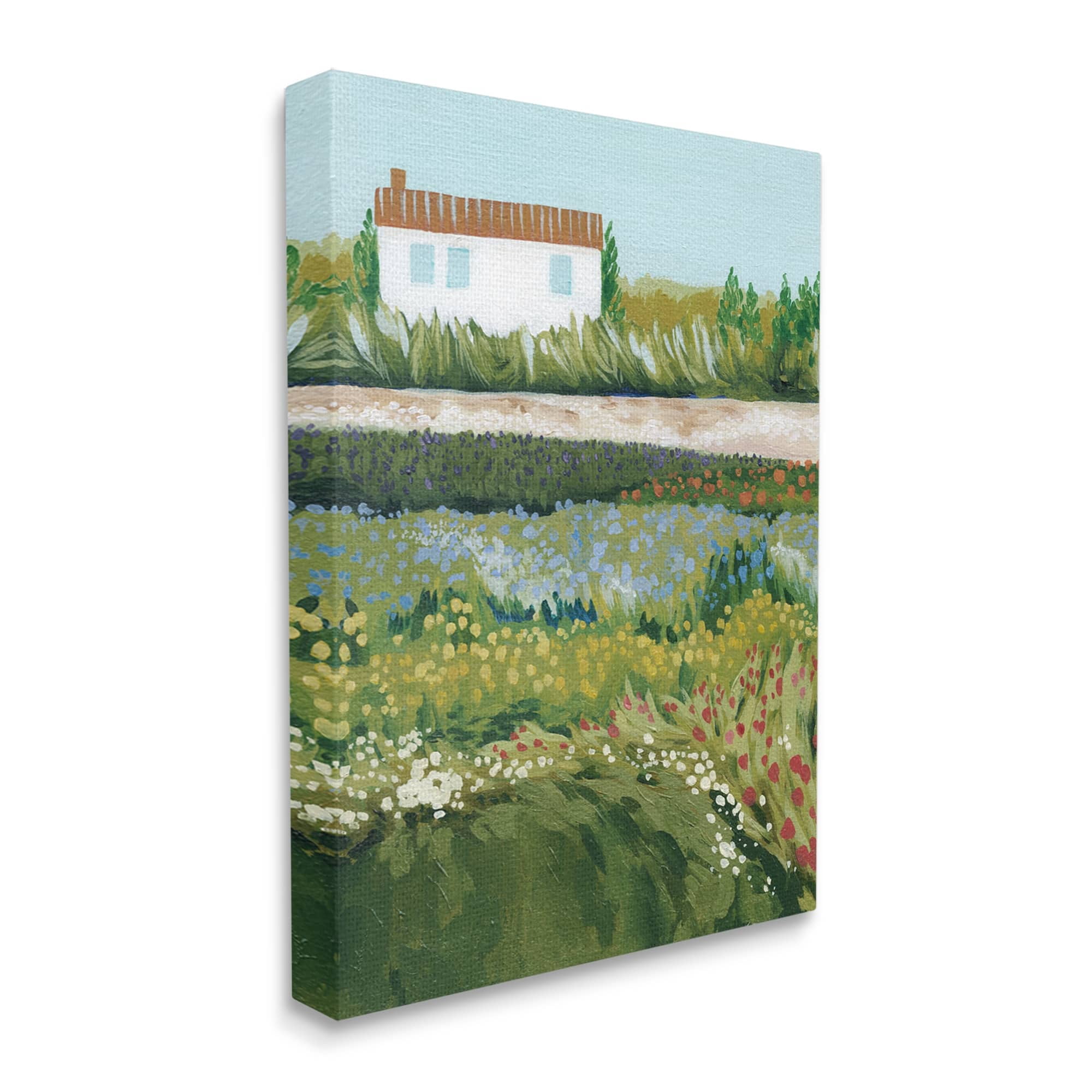 Stupell Rural Cottage Wildflowers Blooming Landscape Painting Gallery Wrapped Canvas Print Wall Art