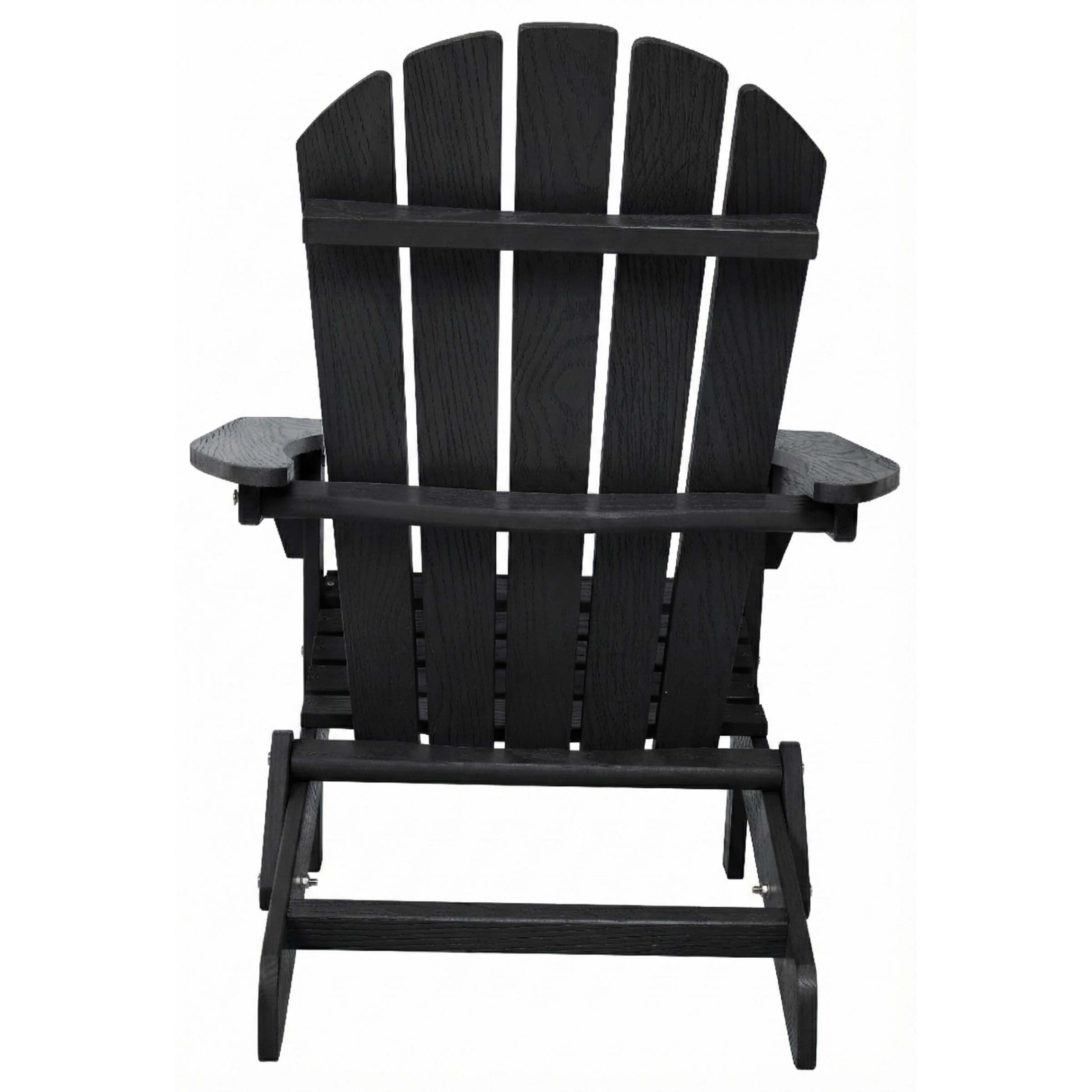 Embossed Cedar Wood Folding Adirondack Chair Set of 2, Outdoor Wooden Lounge Patio Chair with Smooth Finish, Foldable Garden Chair for Lawn Backyard, Black