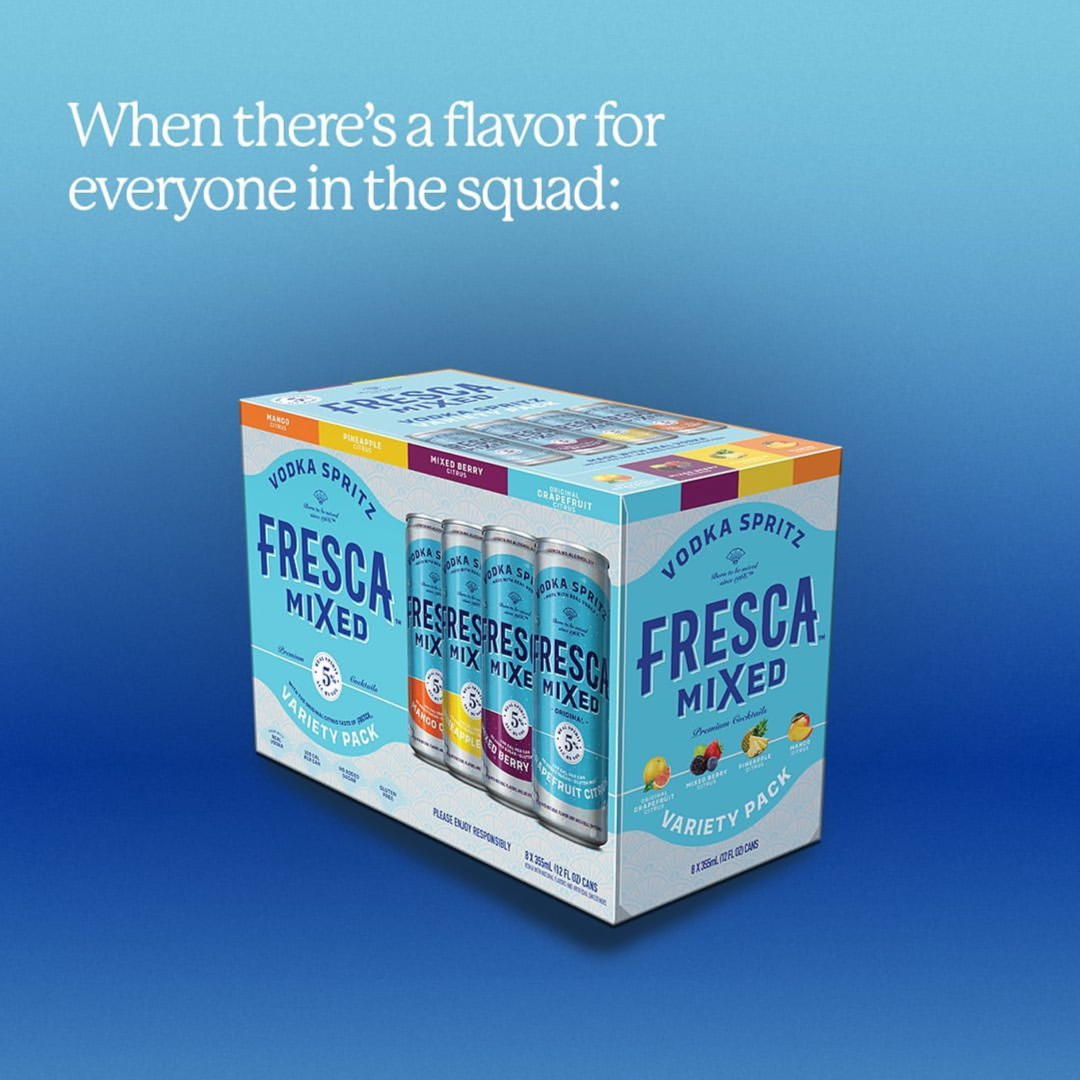 Fresca Mixed Vodka Spritz Variety Pack (Act I) 8 x 355ml Cans - 10 Proof (5% ABV)