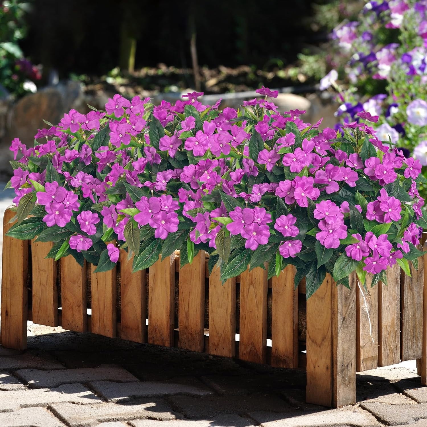 4 Pcs Artificial Flowers Impatiens Bushes Topboutique Silk Impatiens Flowers Faux Flower Greenery Bouquet Fake Flowers Plant for Wedding Home Patio Lawn Garden Porch Hanging Basket Decor, Purple