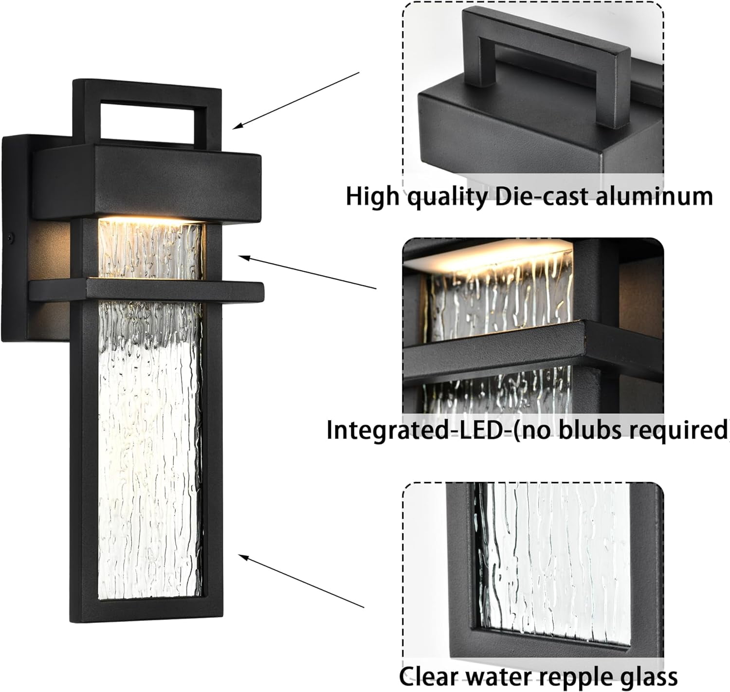LED Outdoor Wall Light Fixtures with Bubble Glass, 12W, 3000K, 1430Lumens, for Garage Front door Patio