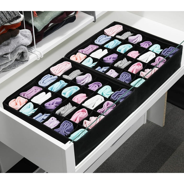 3 Pack - Simple Houseware Socks Underwear Drawer Organizer (24+24+16  cells), Black 
