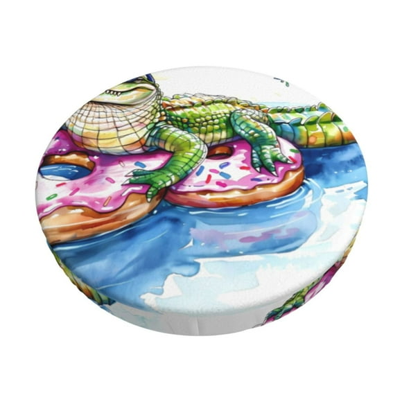 Disketp Alligator Donut Pool Float Funda Redonda para Taburete, Funda de Cojín para Silla de Bar Suave y Elástica-14 inch