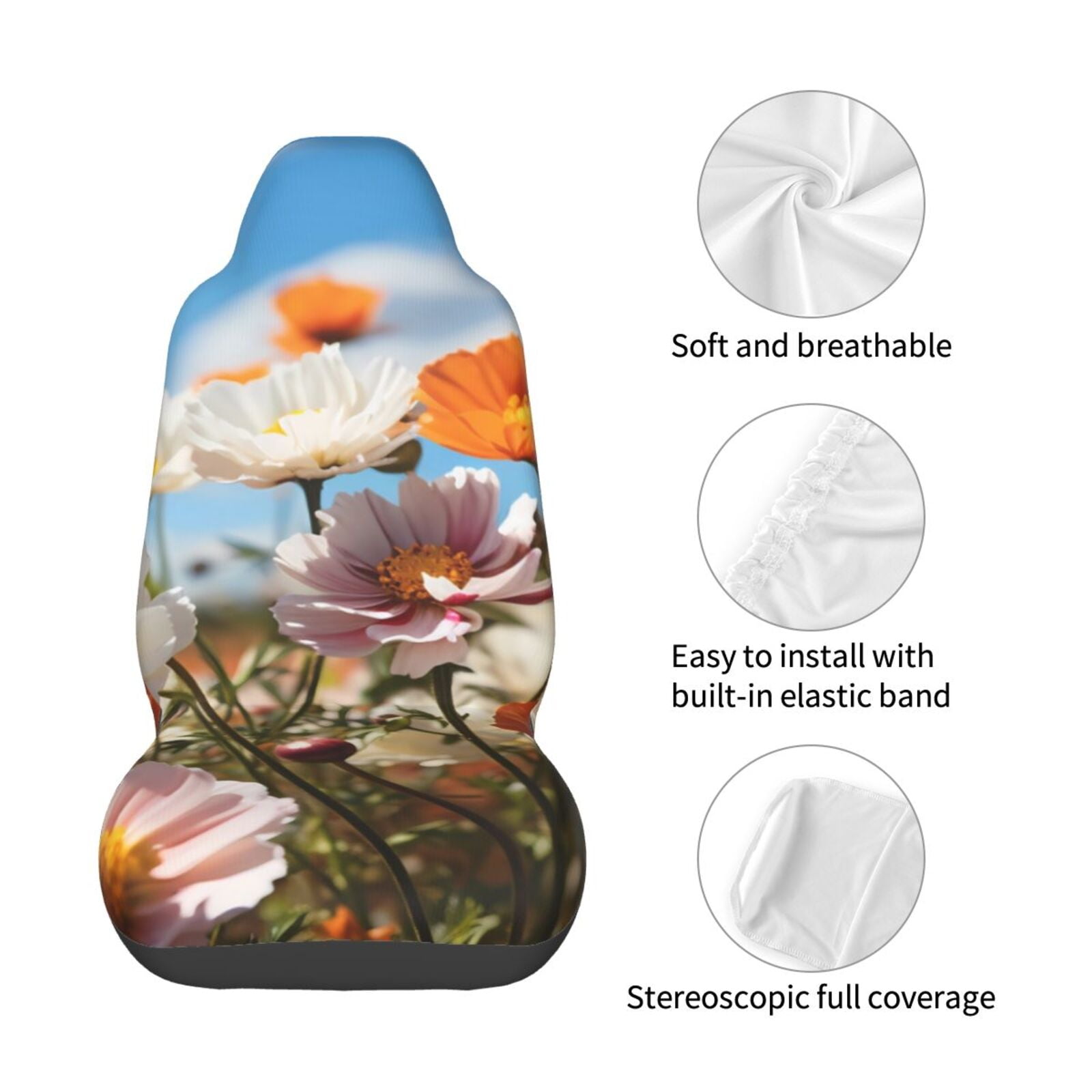 Naloa Vibrant Field Of Blossoms Car Seat Covers Universal Front Seat Coves for Car Accessories ,Padded Car Covers for Automotive, SUV, Truck, and Van