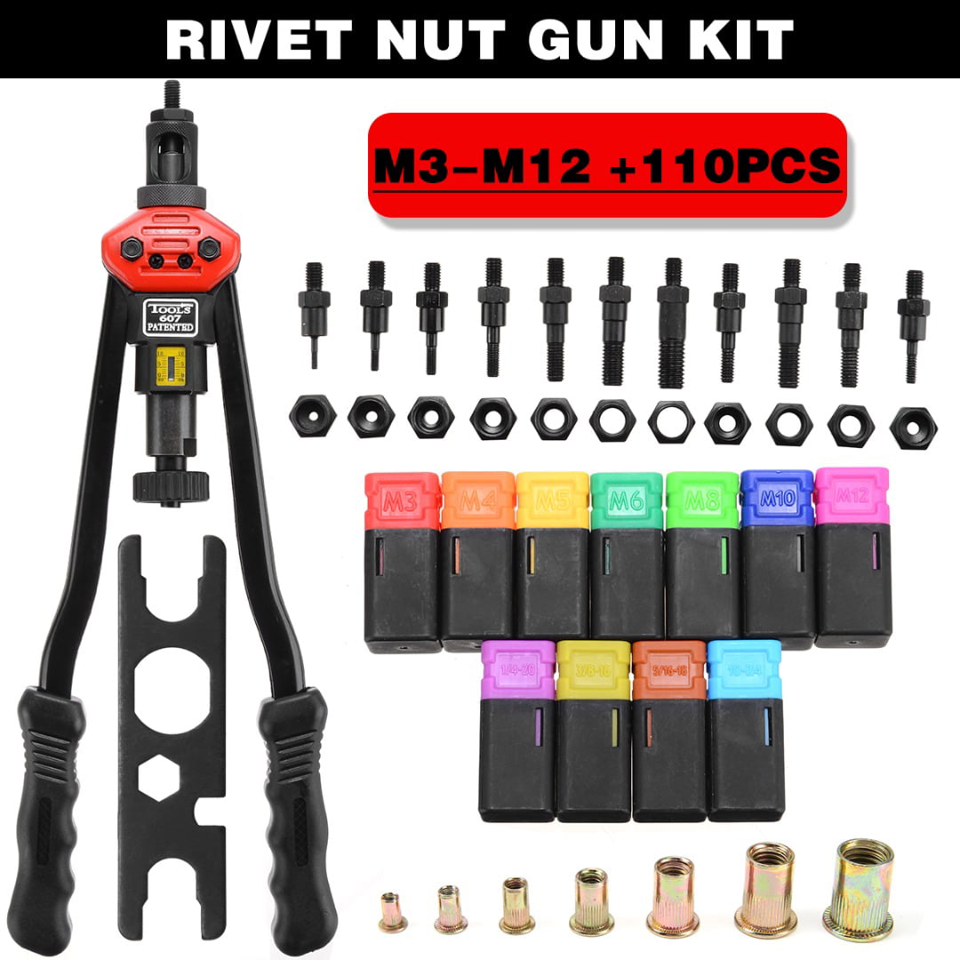 Rivnut Gun Carry Case 410mm handle Nutsert Tool Kit Rivet Nut Mandrels M3 to M12 