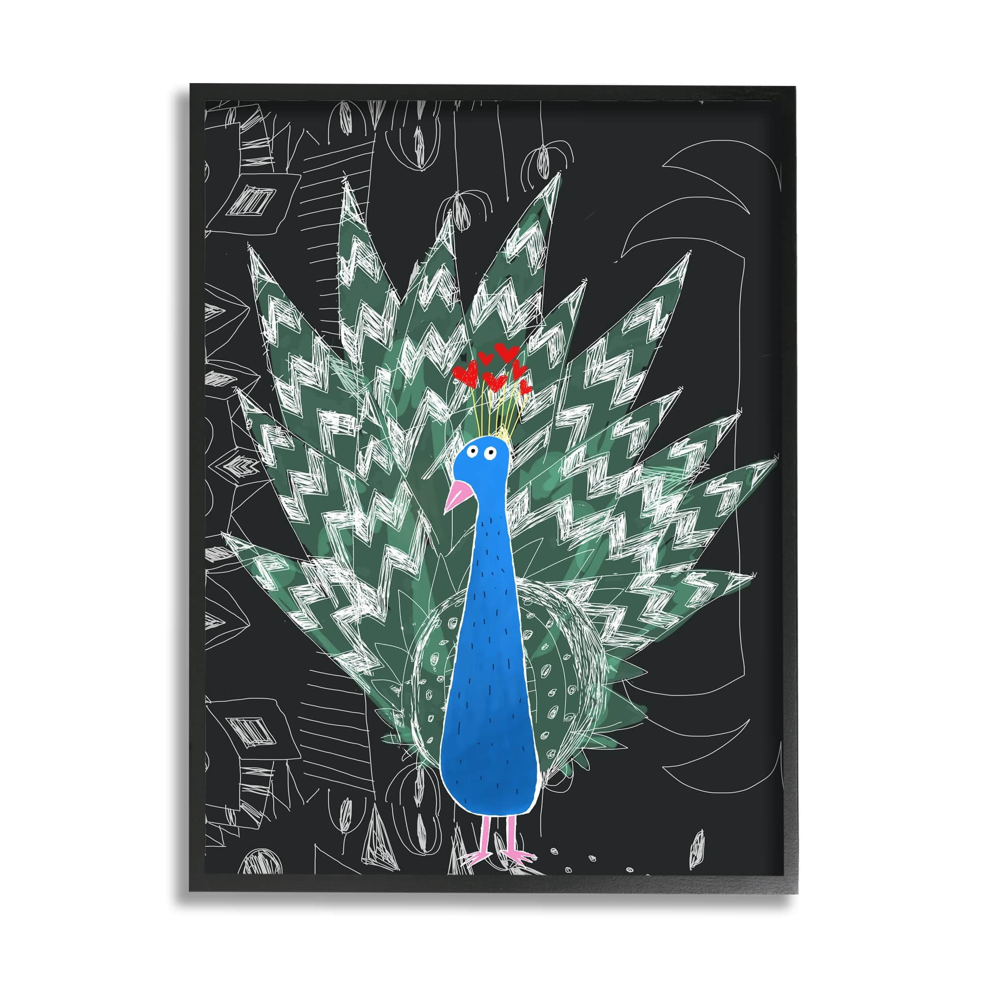 Stupell Industries Children's Abstract Peacock Doodle Black White Pattern, 16 x 20,Design by Carla Daly